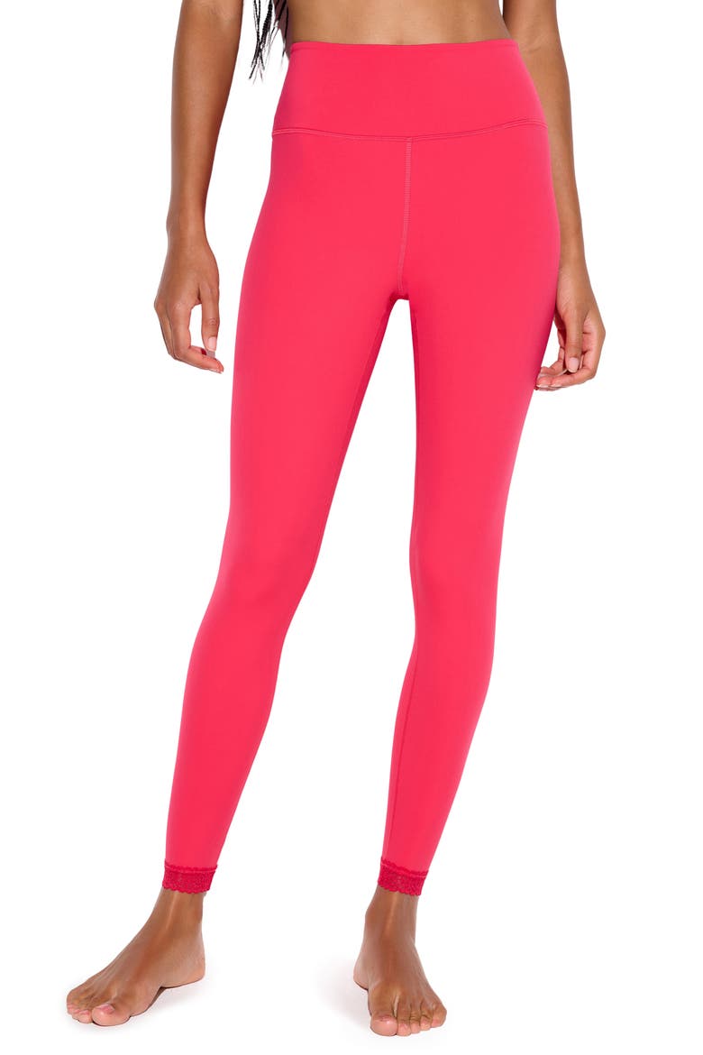 Lotus Lace Trim Leggings, Main, color, PASSION FLOWER