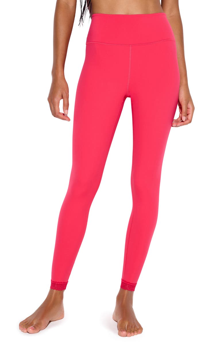 Spiritual Gangster Lotus Lace Trim Leggings, Main, color, Passion Flower