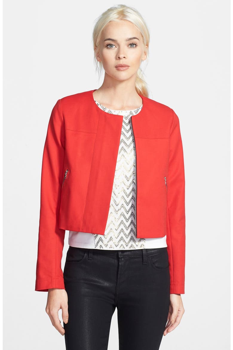 Collarless Crop Jacket, Main, color, TULIP RED
