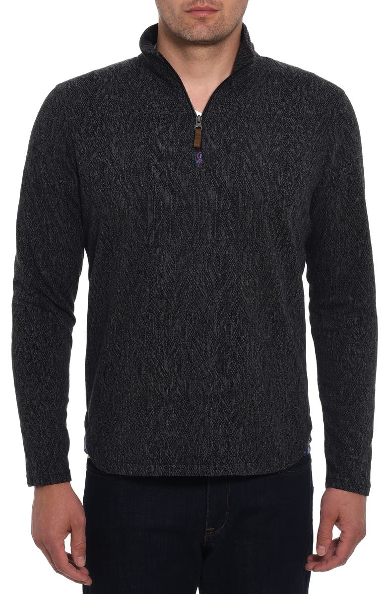 Robert Graham Diamond Jacquard Quarter Zip Cotton Pullover, Main, color,