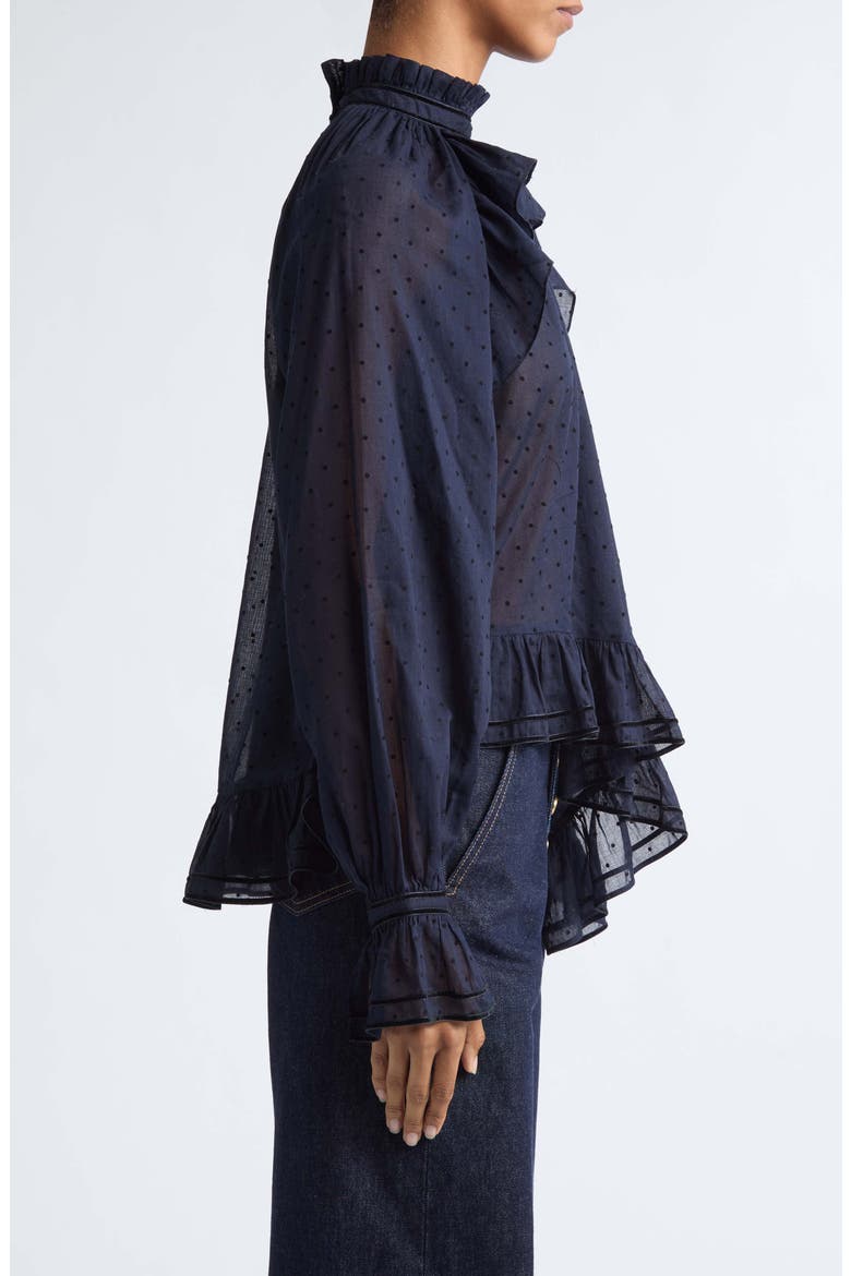 Marcella Clip Dot Ruffle Top, Alternate, color, NIGHTFALL