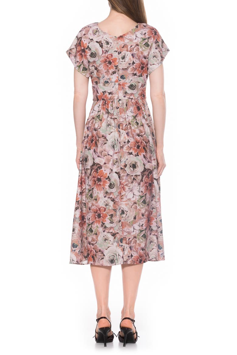 Ava Short Sleeve Fit & Flare Midi Dress, Alternate, color, BROWN FLORAL