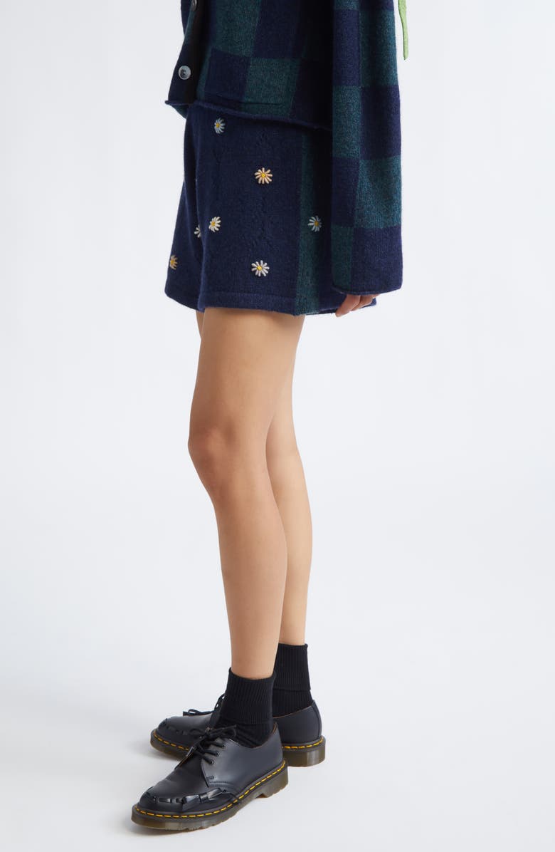 YanYan Daisy Embroidered Lambswool Sweater Shorts, Alternate, color, Navy
