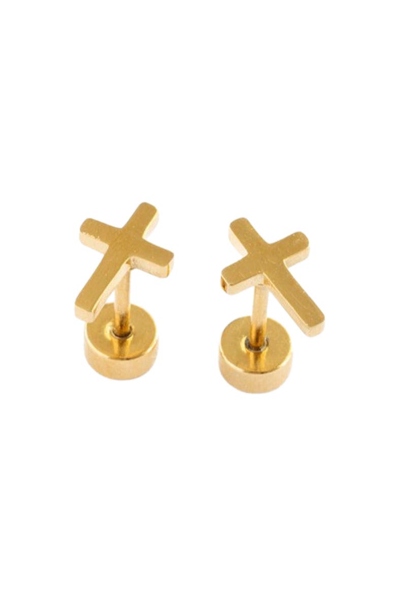 Kids' Cross Hypoallergenic Flatback Stud Earrings, Main, color, Gold