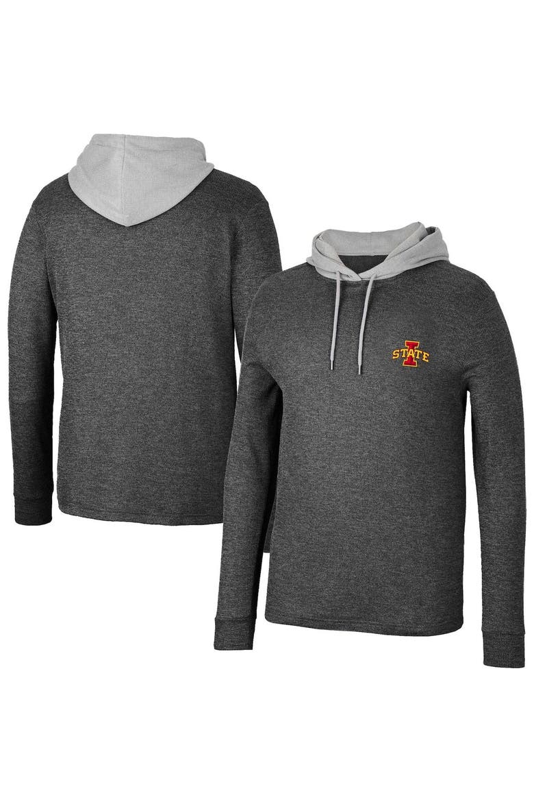 Men's Colosseum Black Iowa State Cyclones Ballot Waffle-Knit Thermal Long Sleeve Hoodie T-Shirt, Main, color, Black