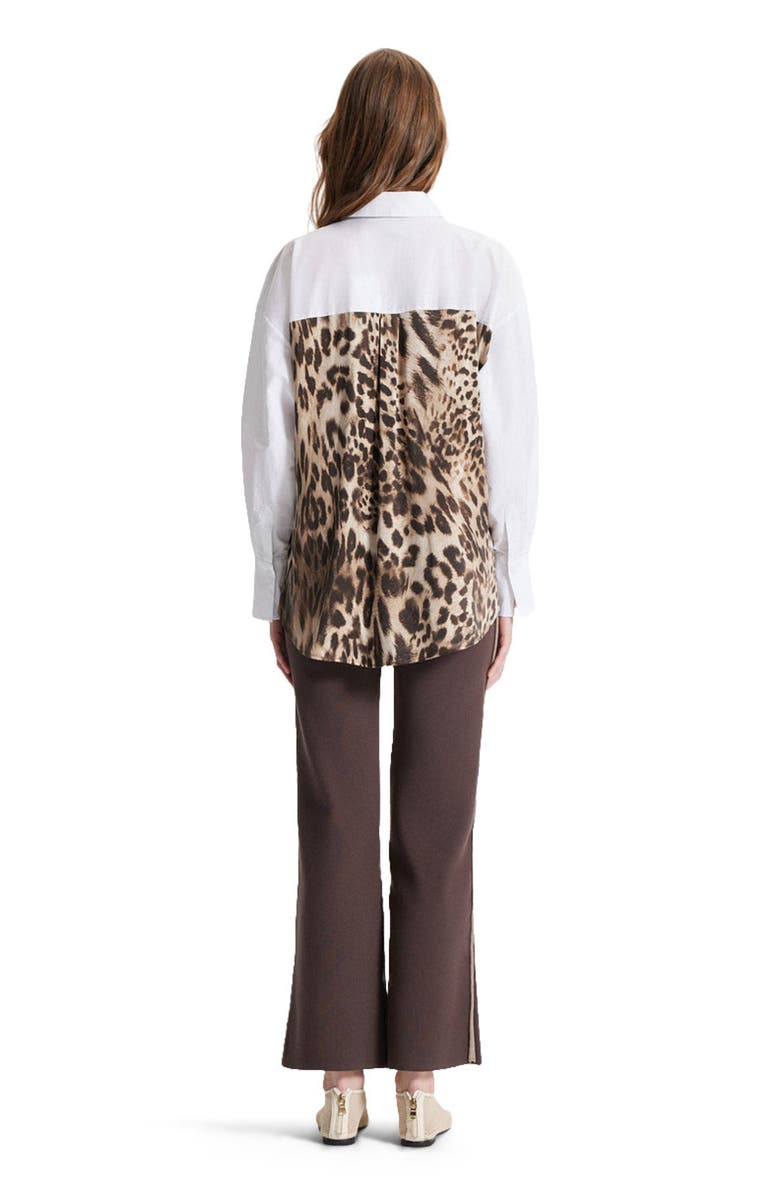 THEO The Label Echo Print Back Banker Shirt, Alternate, color, White/Leopard