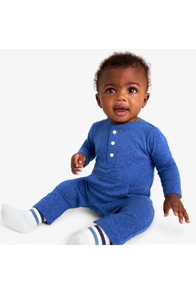 Baby Heathered Henley Romper, Alternate, color, Cobalt