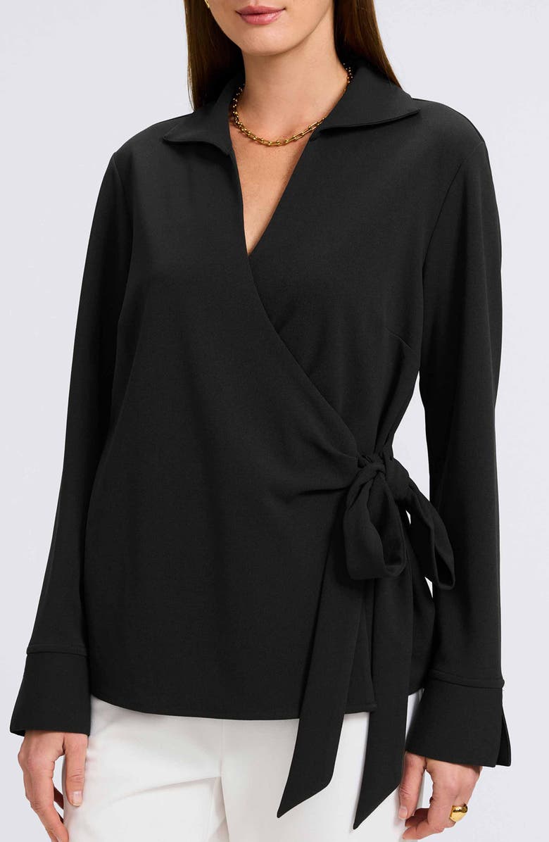 Foxcroft Rosie Side Tie Shirt, Main, color, Black
