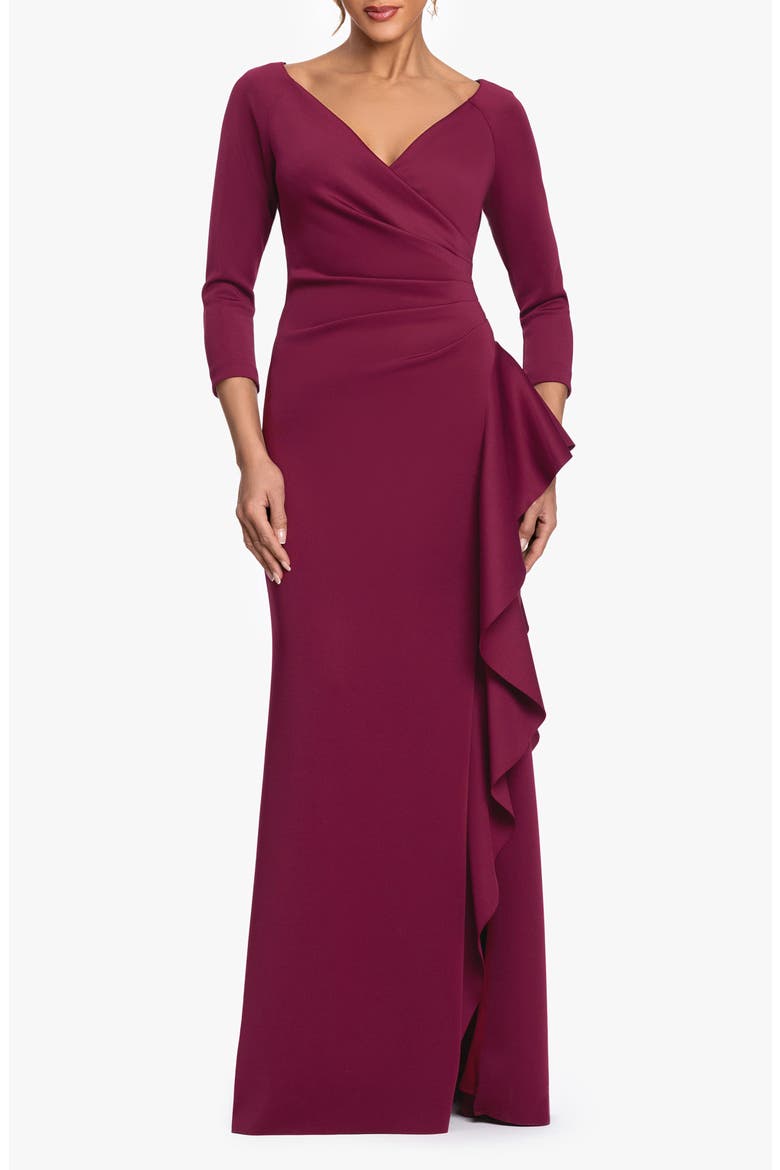 Cascade Ruffle Long Sleeve Scuba Crepe Gown video