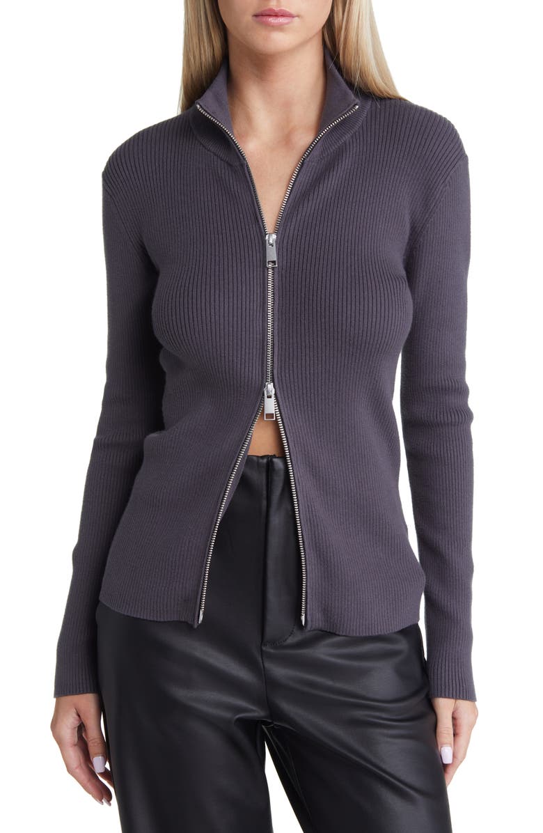 Open Edit Mock Neck Rib Cardigan, Main, color, 