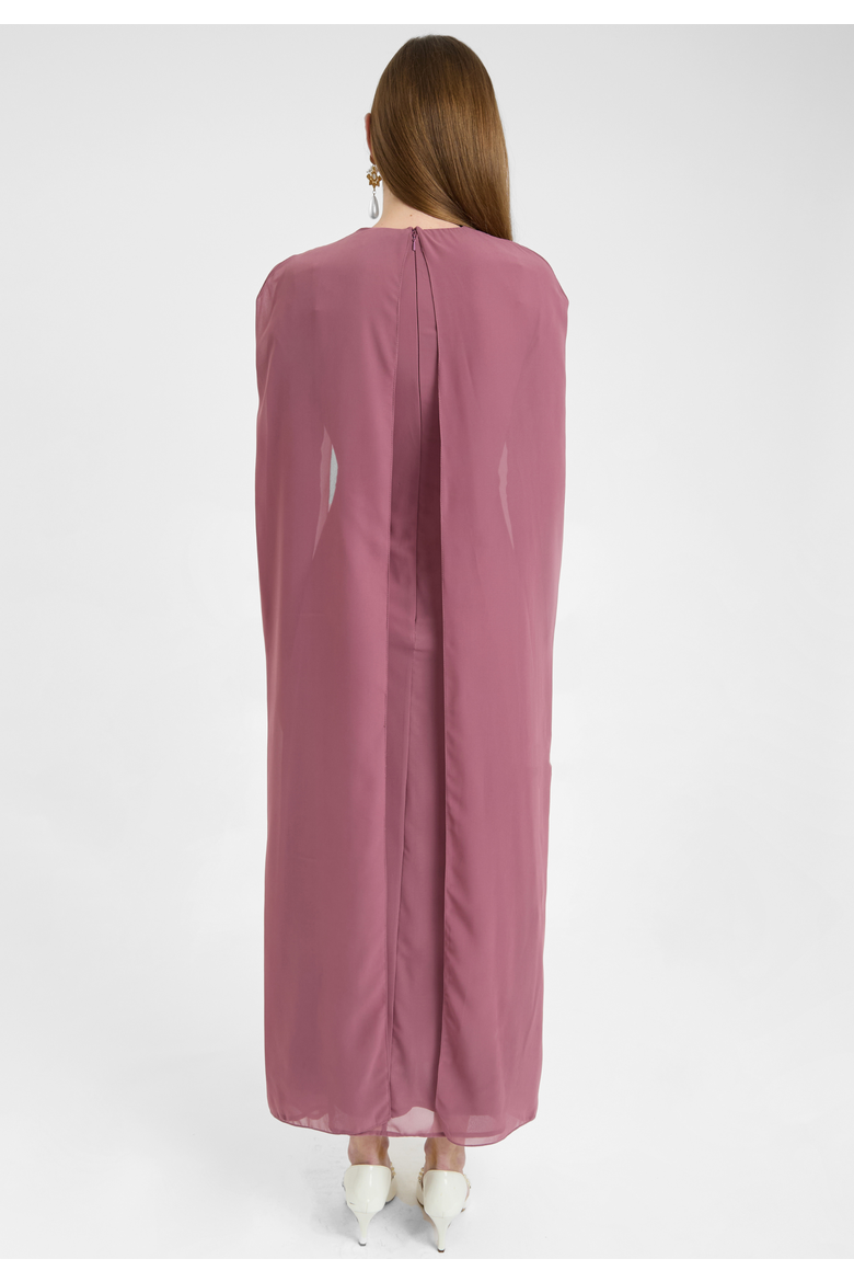 Modest Chiffon Dress Maxi With Elegant Cape Style, Alternate, color, MAUVE