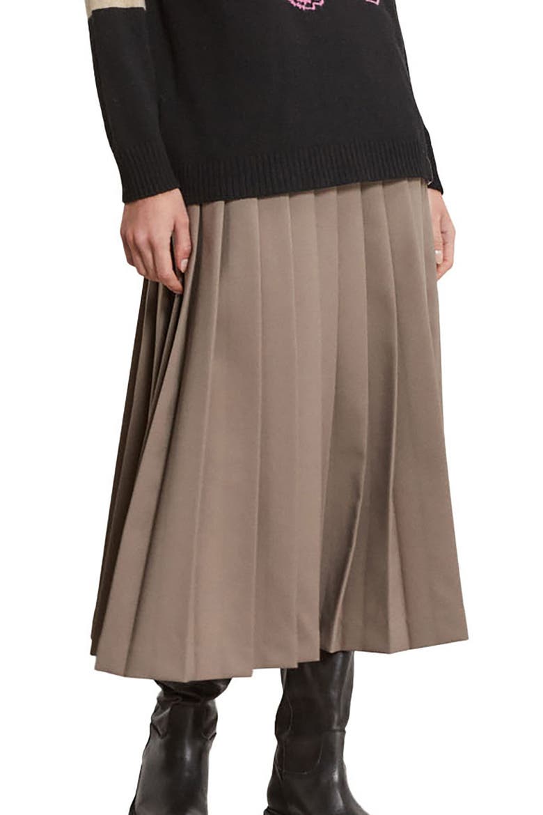 Pleated Midi Skirt, Main, color, Brown