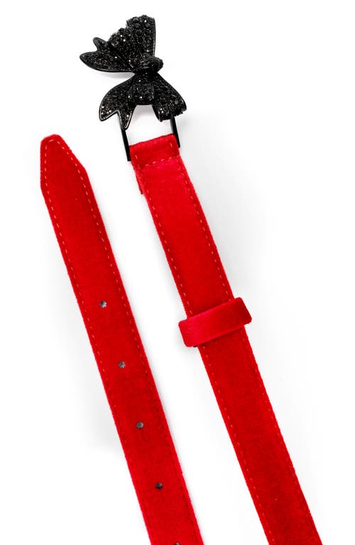 Kurt Geiger London Crystal Embellished Bow Velvet Belt In Red