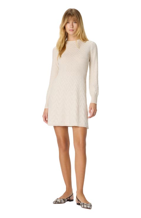 Women's Short Flared Dress With Long Sleeves And Jacquard Detailing
