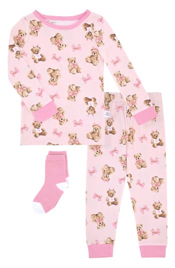 Sleep On It Fitted Two-piece Pajamas & Socks Set In Pink
