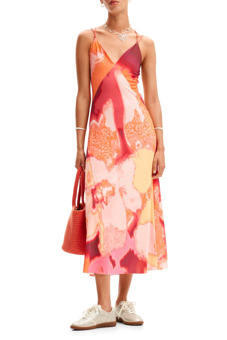 Out of Focus Midi Slipdress, Main, color, ORANGE