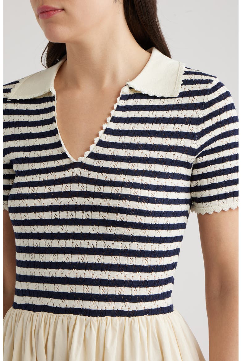 Hybrid Stripe Pointelle Rib & Woven Dress, Alternate, color, CREAM