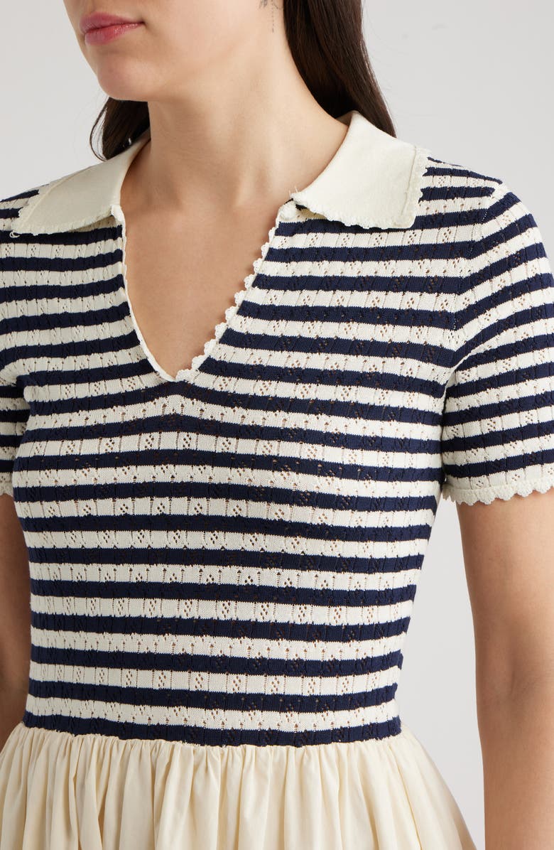 ZOE AND CLAIRE Hybrid Stripe Pointelle Rib & Woven Dress, Alternate, color, Cream
