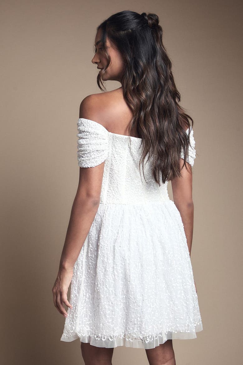Bardot Embellished Bridal Mini Dress, Alternate, color, Ivory
