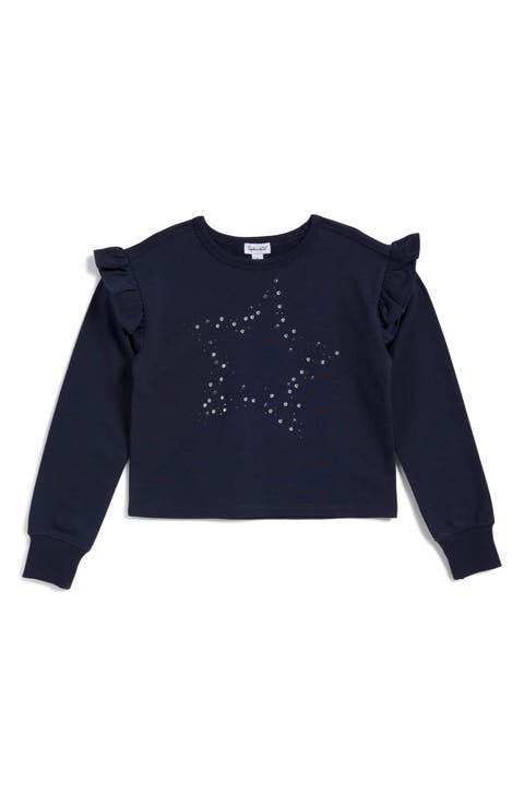 Kids' Rhinestone Star Ruffle Sweatshirt