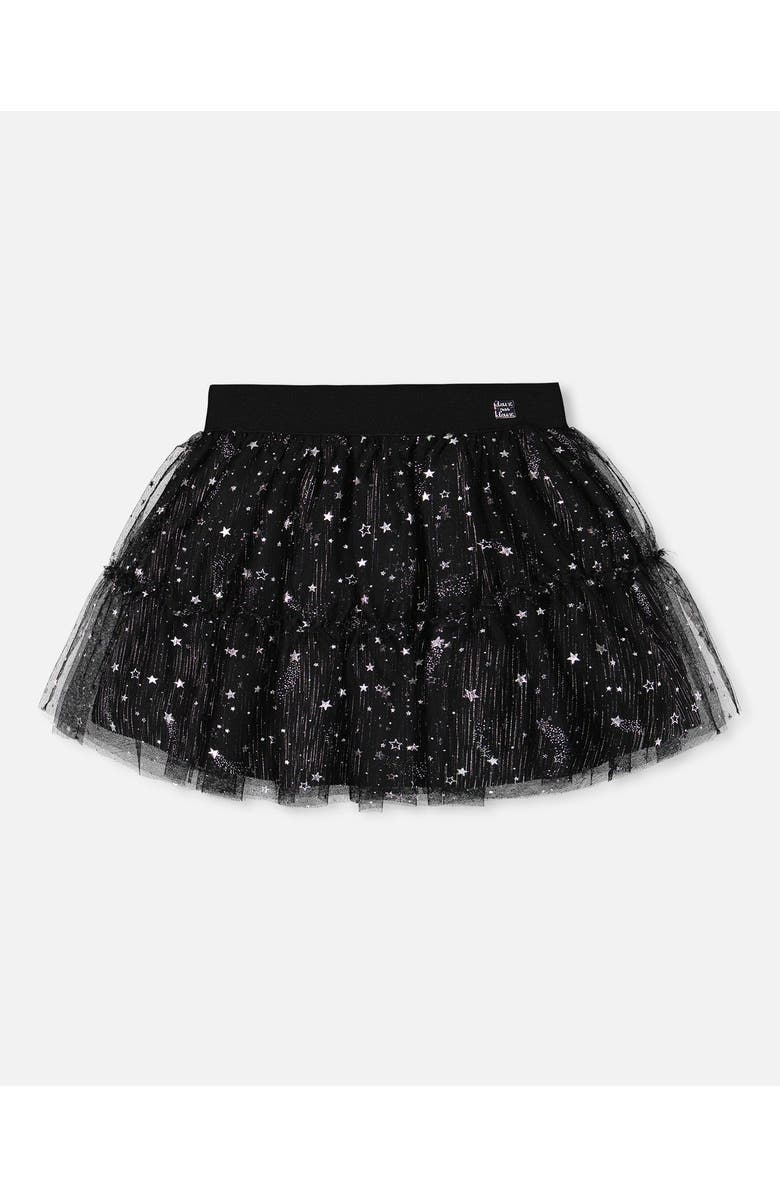 Deux par Deux Girl's Glittering Tulle Skirt Black, Main, color,