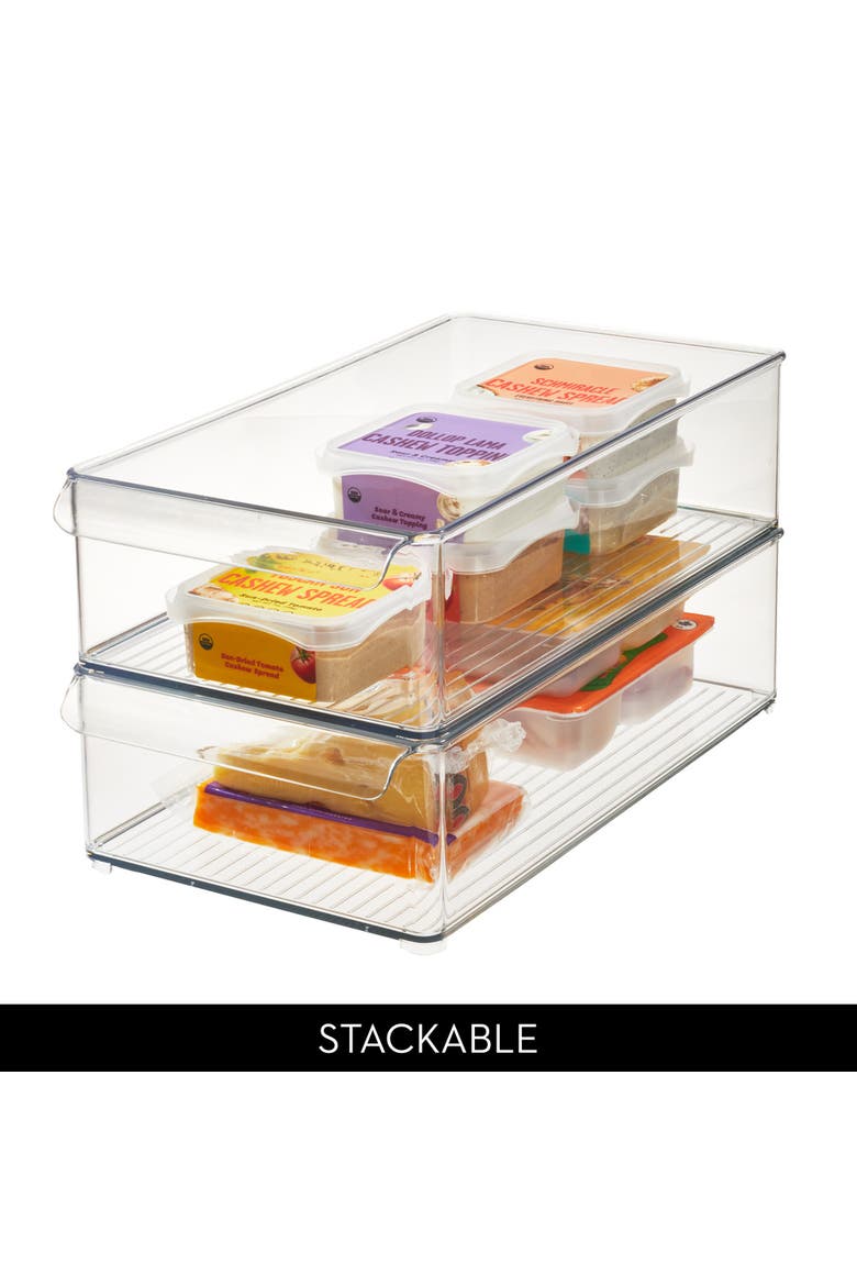 Large Stackable Fridge or Freezer Bin with Front Handle - Set of 3 - Clear, Alternate, color, Clear