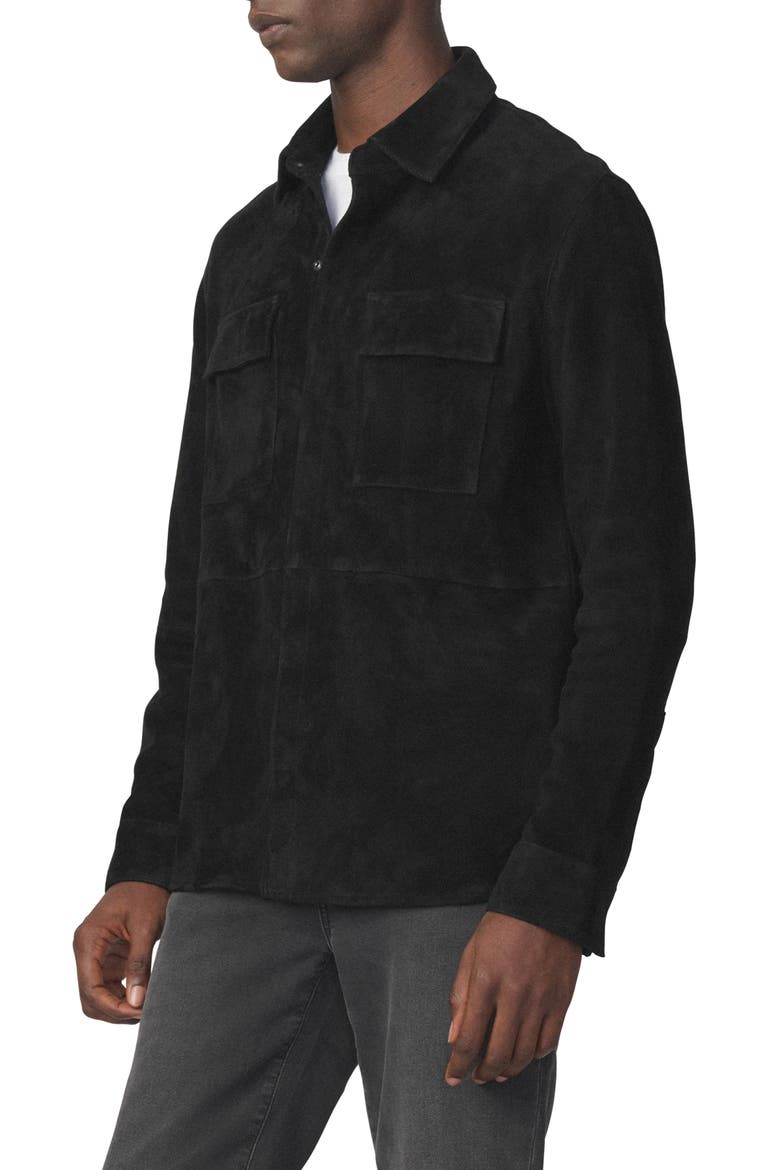 Suede Snap-Up Overshirt, Alternate, color, BLACK