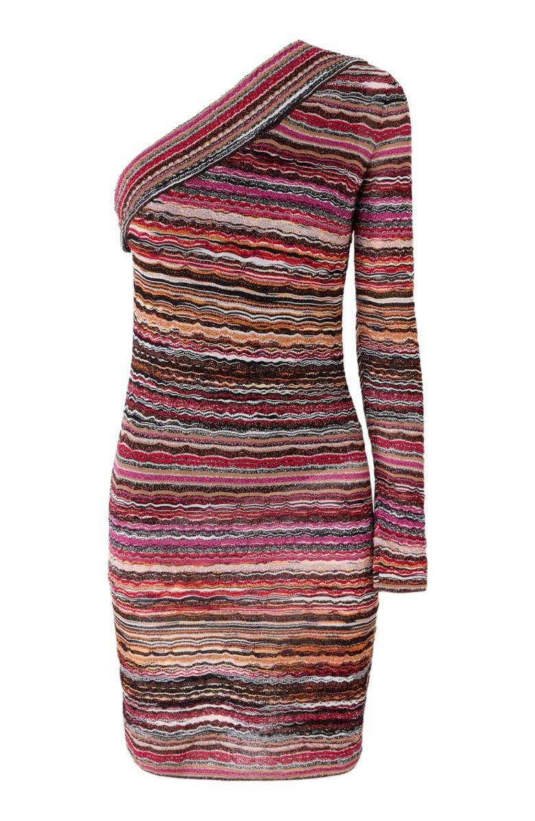 Missoni One-shoulder Mini-dress In Lamé Embossed Viscose With Wave Motif, Alternate, color,