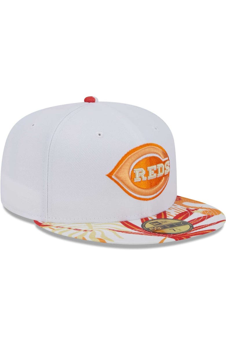 New Era Men's New Era White/Orange Cincinnati Reds Flamingo 59FIFTY Fitted Hat, Alternate, color, 
