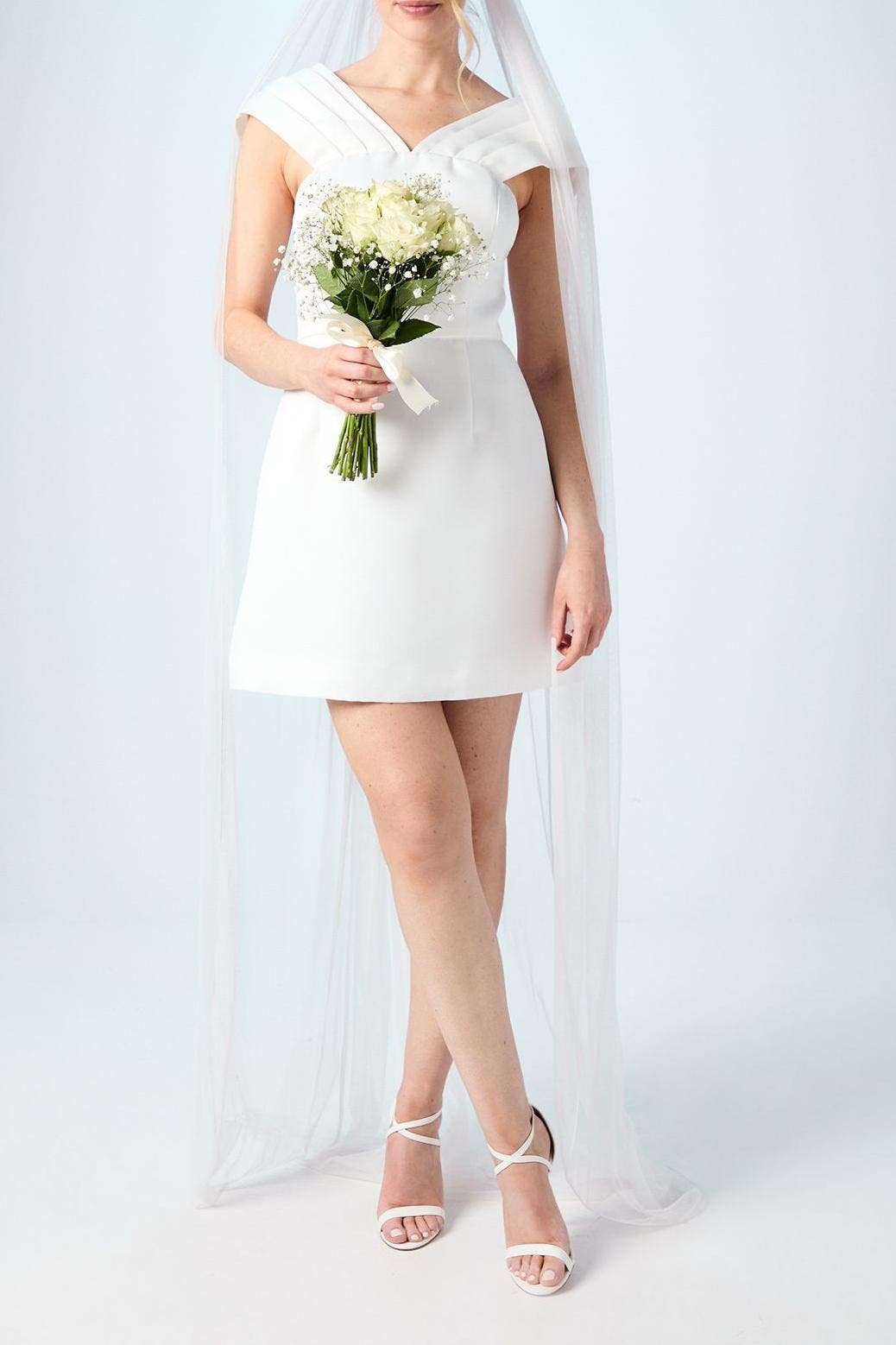 short bardot wedding dress Off shoulder Wedding Dress - Short Length Wedding Dress with Beaded