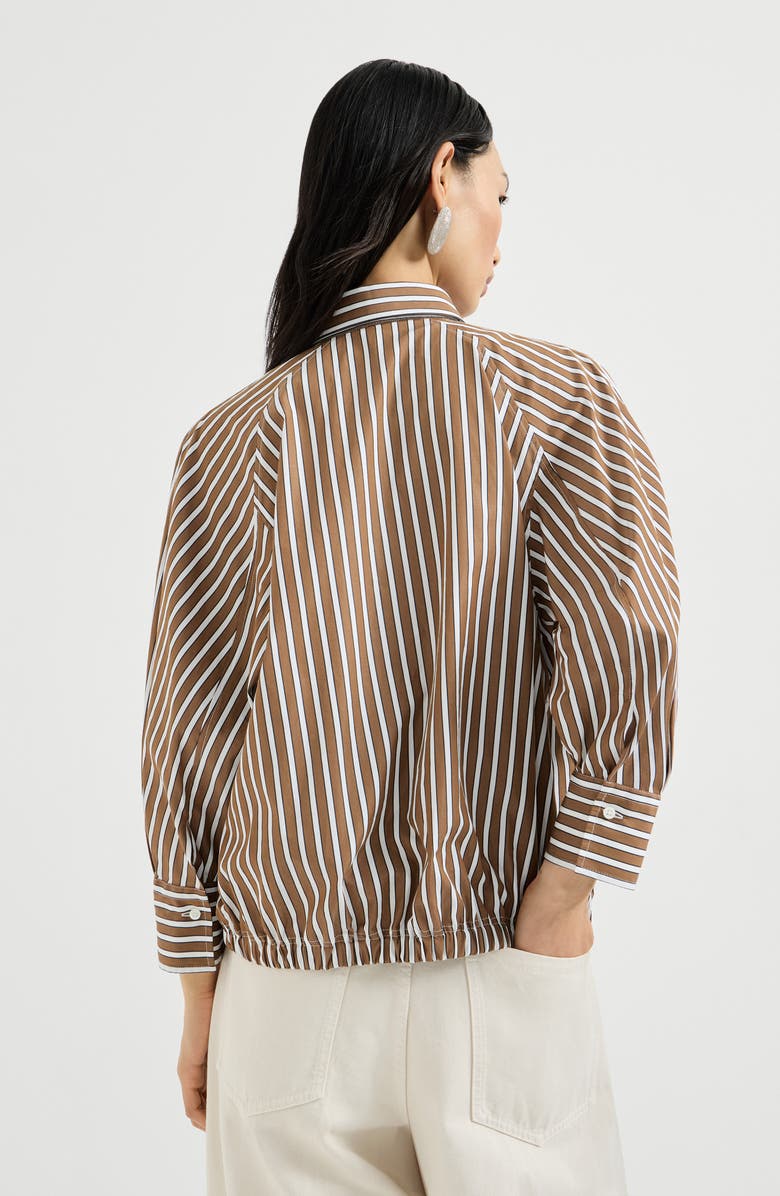 Brunello Cucinelli Shadow stripe poplin shirt, Alternate, color, Brown