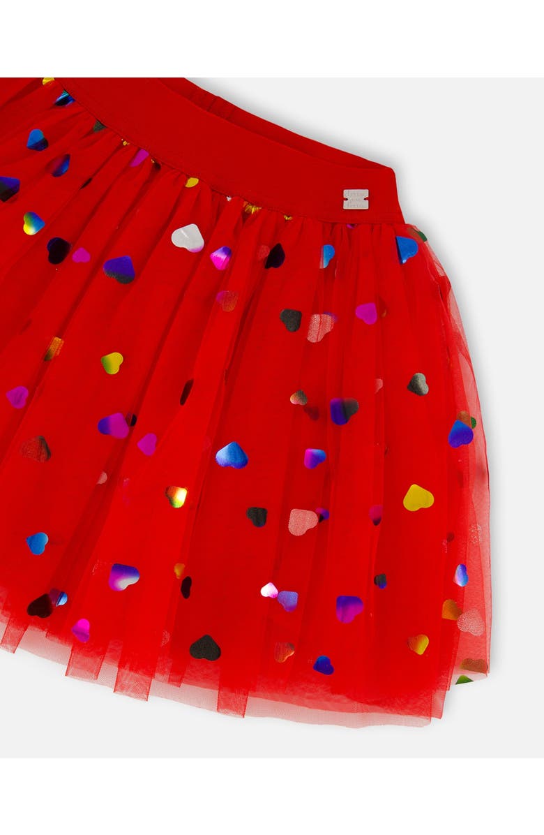Deux par Deux Tulle Skirt with Iridescent Heart Confettis, Alternate, color, Red