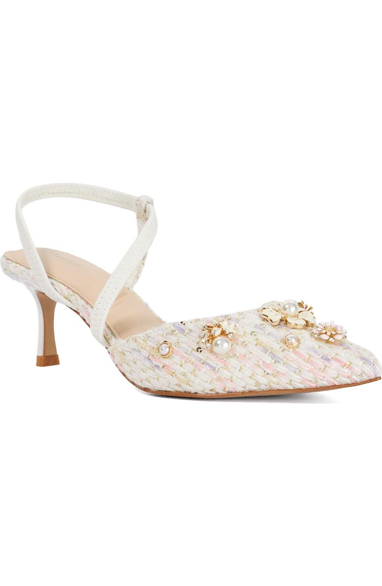 Dune London Dyana Pointed Toe Pump, Main, color, White Multi