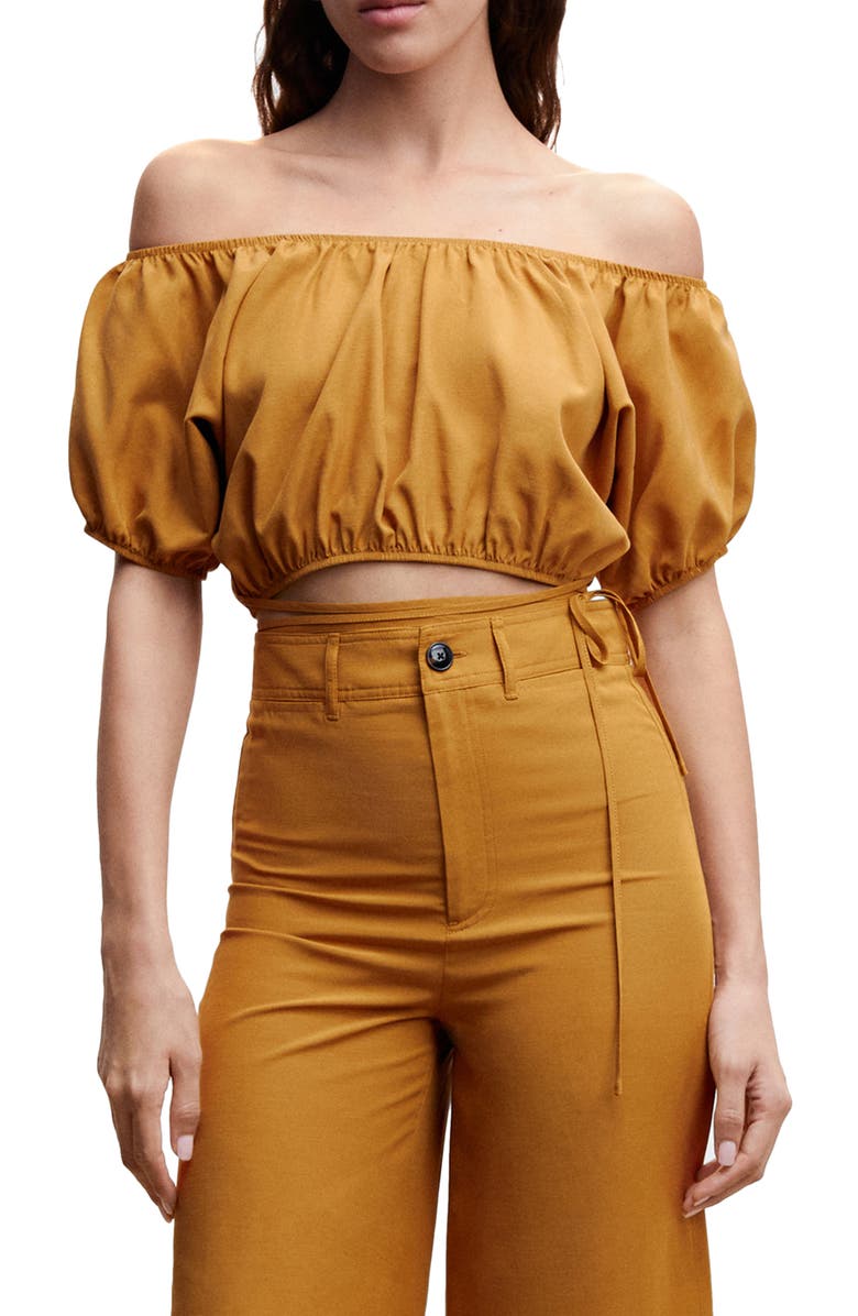 MANGO Off the Shoulder Crop Top, Main, color,