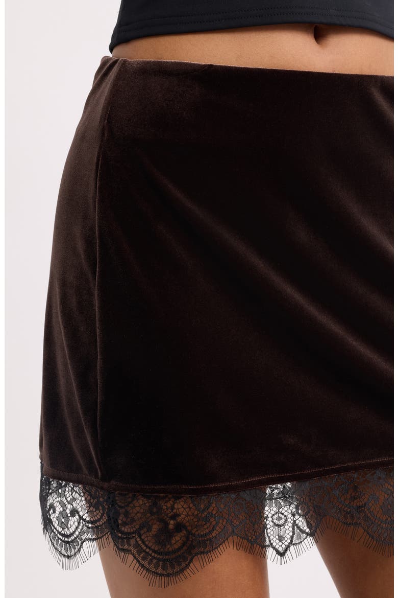 Reliquia Velvet Miniskirt, Alternate, color, CHOCOLAT