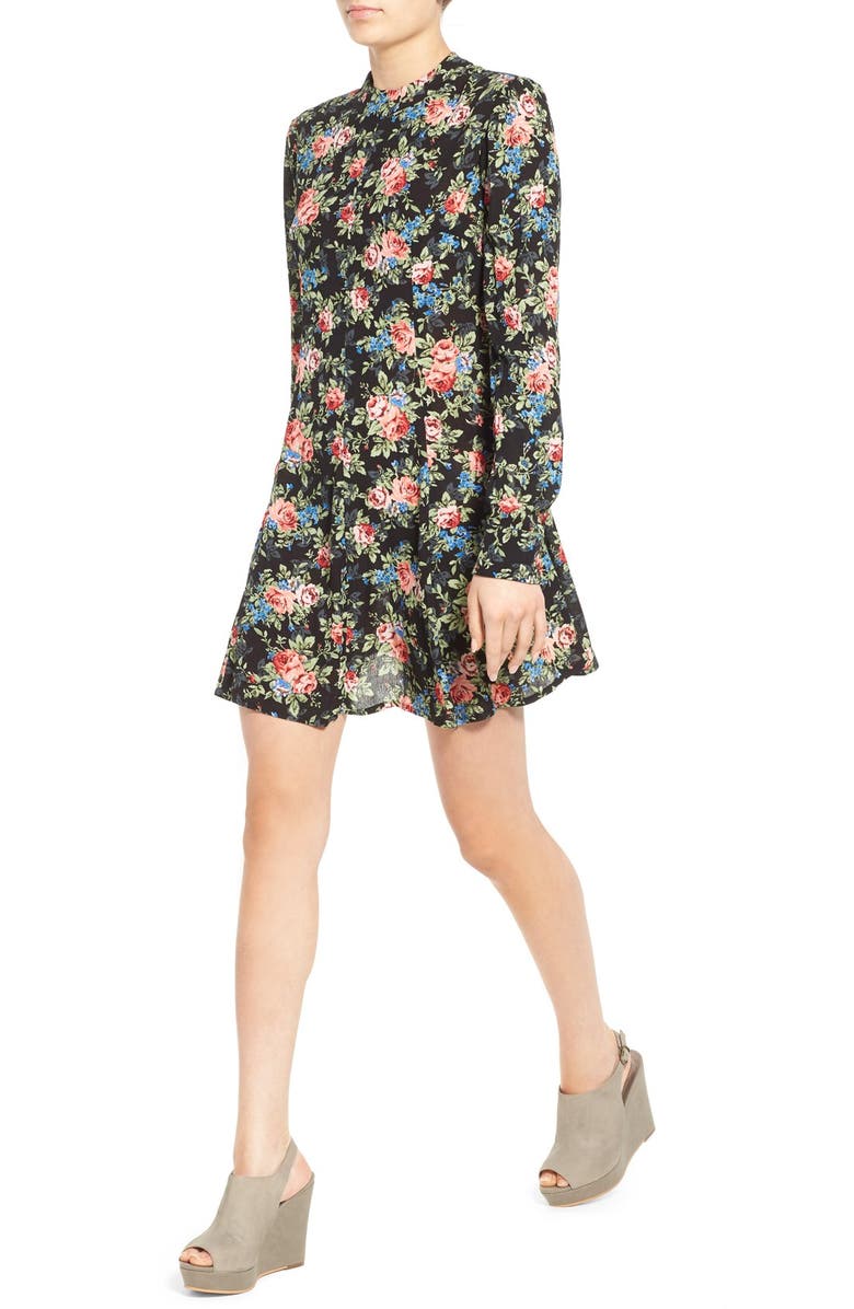 Mimi Chica Floral Print Mock Neck Fit & Flare Dress, Alternate, color, 