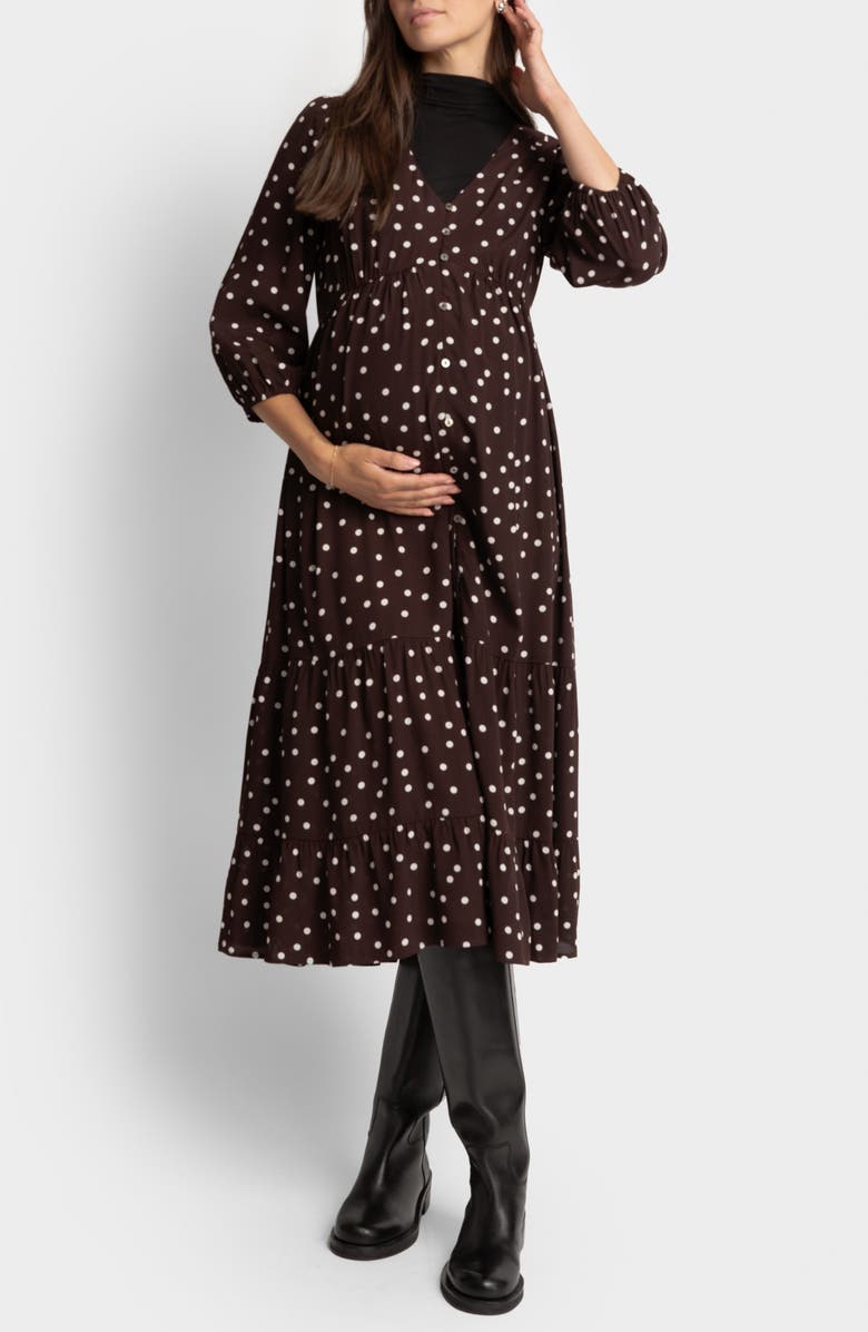 Seraphine Polka Dot Maternity/Nursing Midi Dress, Main, color, 