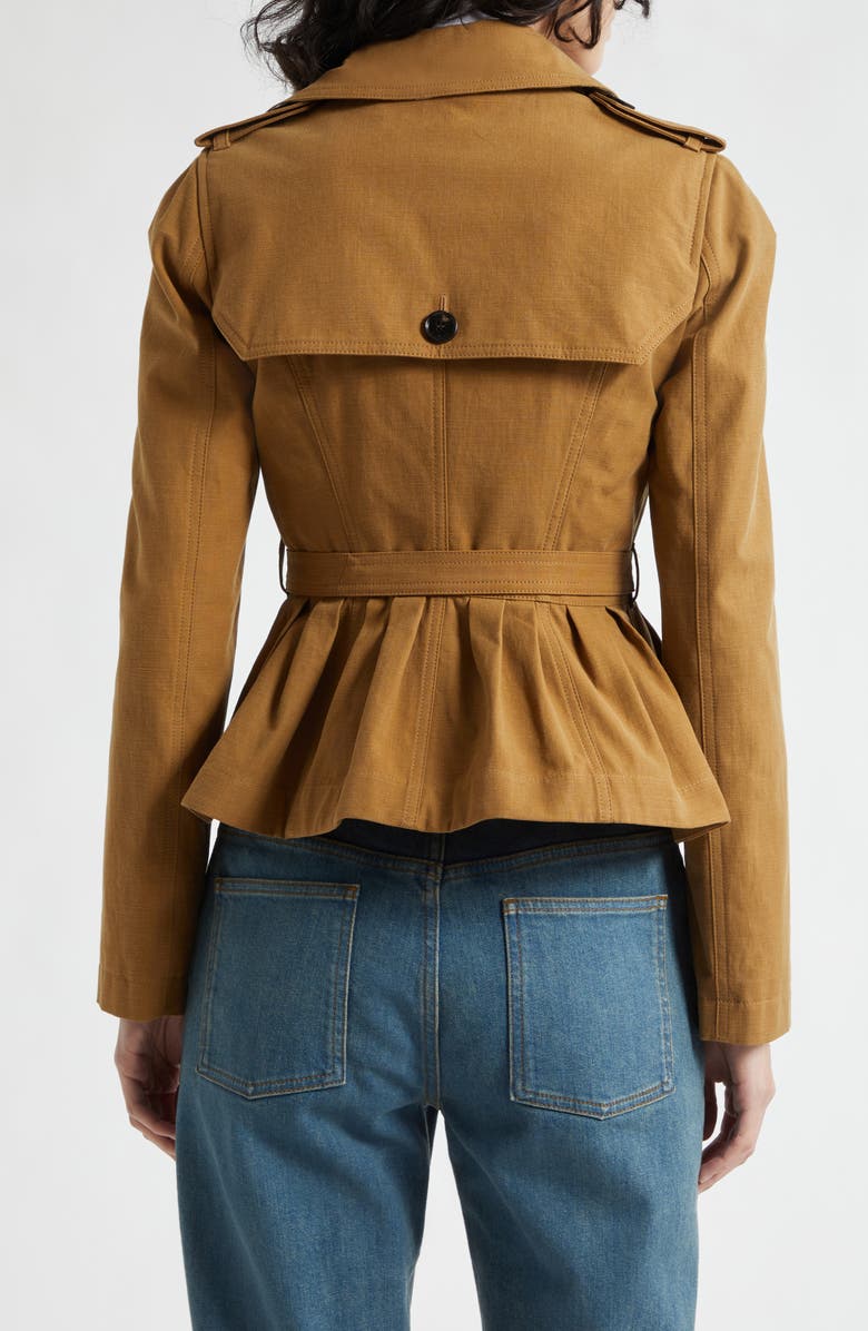 Burberry Isabella Peplum Trench Jacket, Alternate, color, Teak Brown