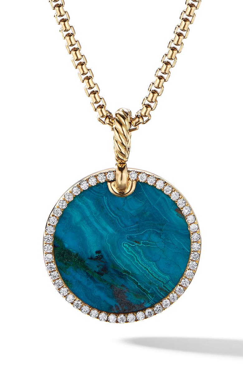 David Yurman Elements Artist Series 18K Gold, Chrysocolla & Pavé Diamond Disc Pendant, Main, color, Chrysocolla/ Yellow Gold