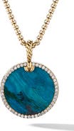 David Yurman Elements Artist Series 18K Gold, Chrysocolla & Pavé Diamond Disc Pendant