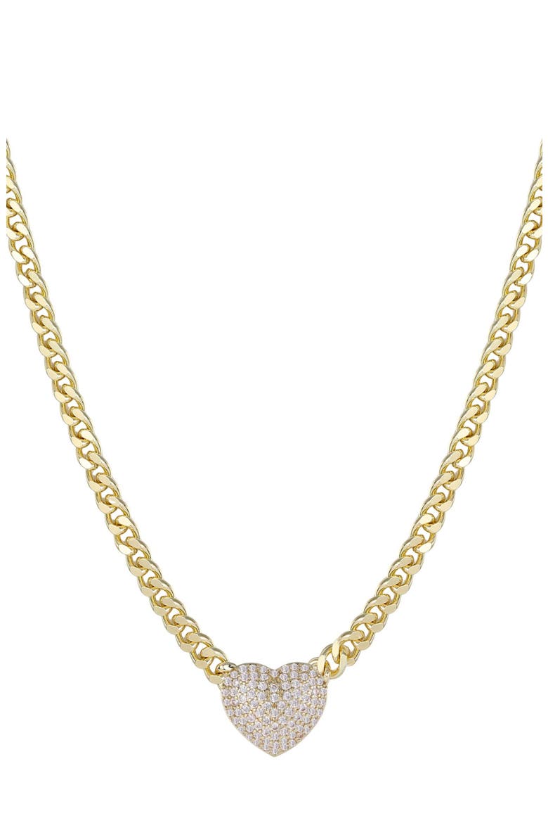 14K Gold Plated Pavé Cubic Zirconia Heart Pendant Necklace, Main, color, GOLD