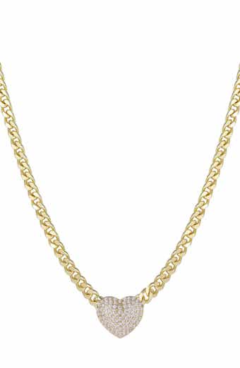 14K Gold Plated Pavé Cubic Zirconia Heart Pendant Necklace