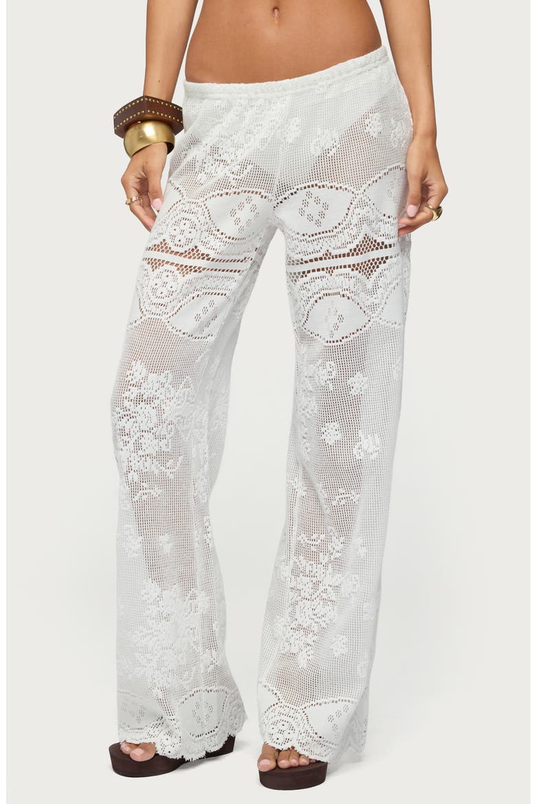 Milaya Sheer Open Stitch Straight Leg Pants, Main, color, WHITE