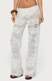 EDIKTED Milaya Sheer Open Stitch Straight Leg Pants