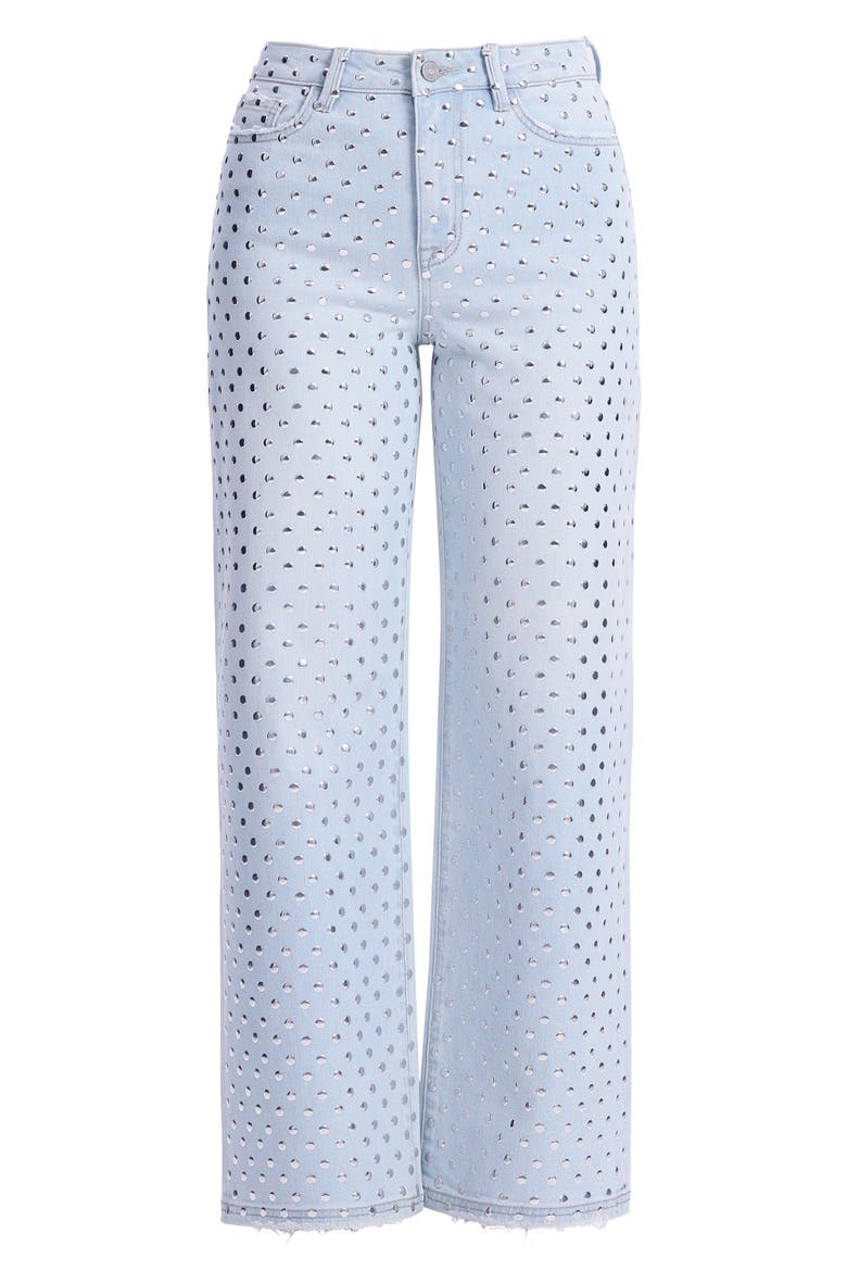 Studded High Waist Straight Leg Jeans, Alternate, color, LIGHT BLUE