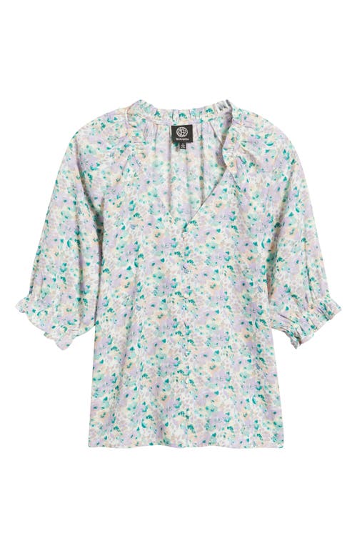 Bobeau Floral Button-up Top In Purple/peach Floral