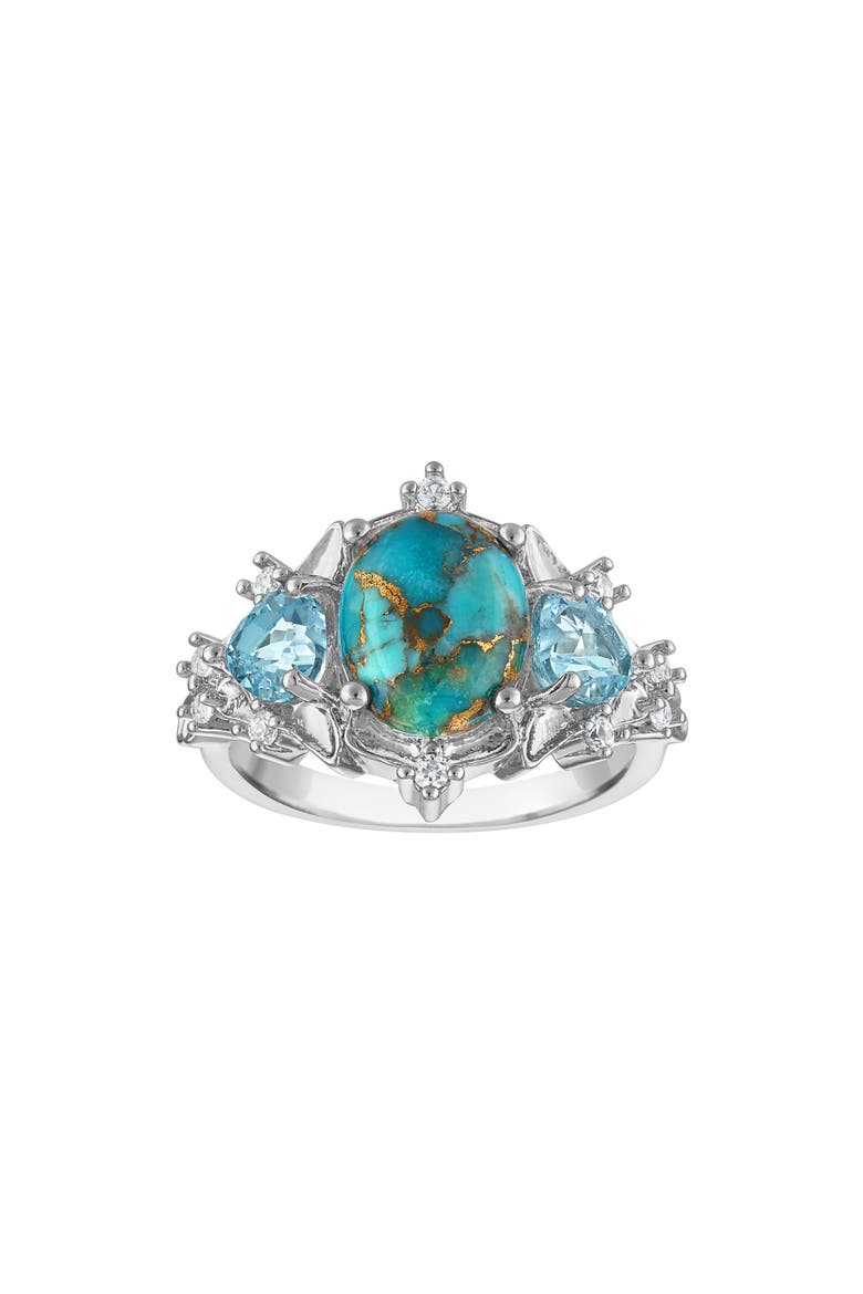 Turquoise and Blue Topaz Ring, Main, color, WHITE