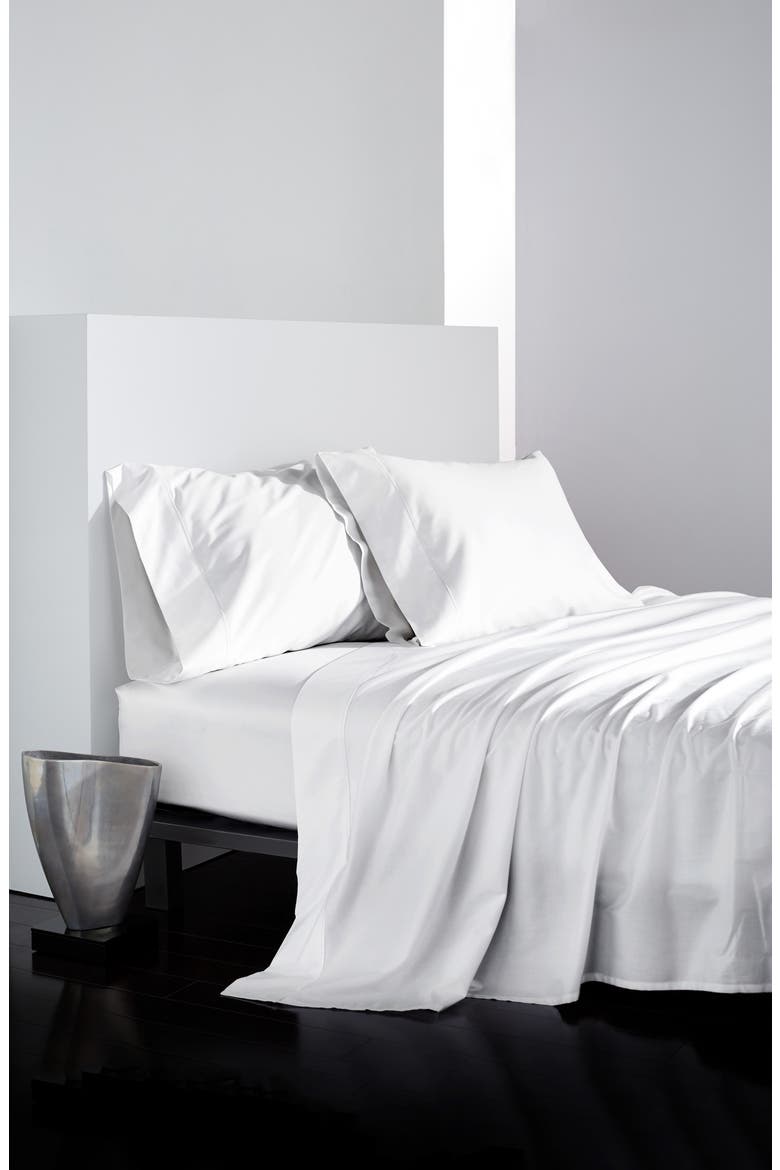 Indulgence Cotton & Silk Flat Sheet, Alternate, color, WHITE