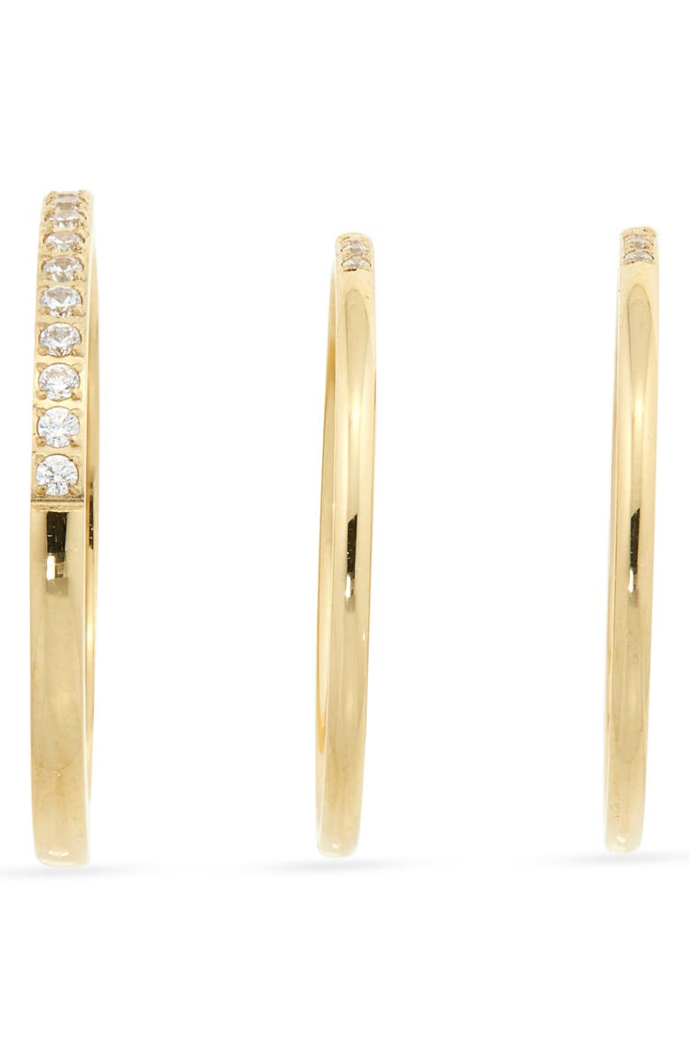 Nordstrom Set of 3 Waterproof Cubic Zirconia Skinny Band Rings, Alternate, color, Clear- Gold