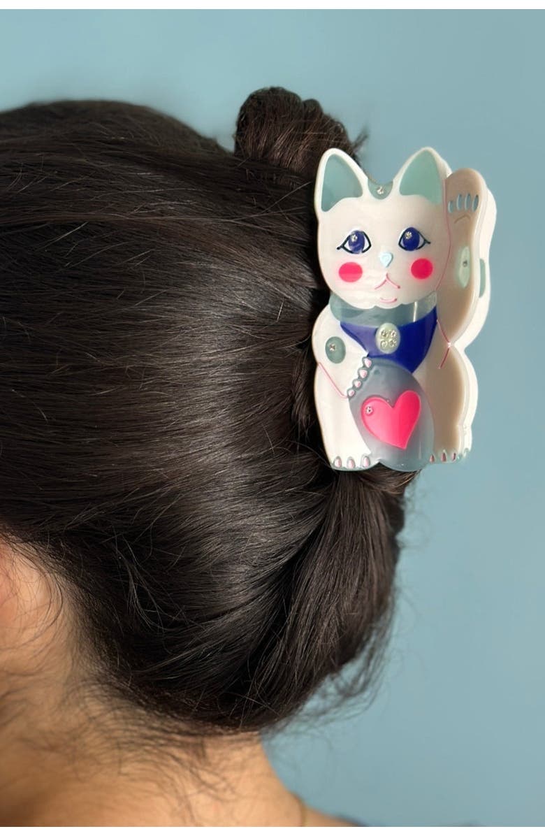 Centinelle Maneki Lucky Cat Hair Claw, Alternate, color, White